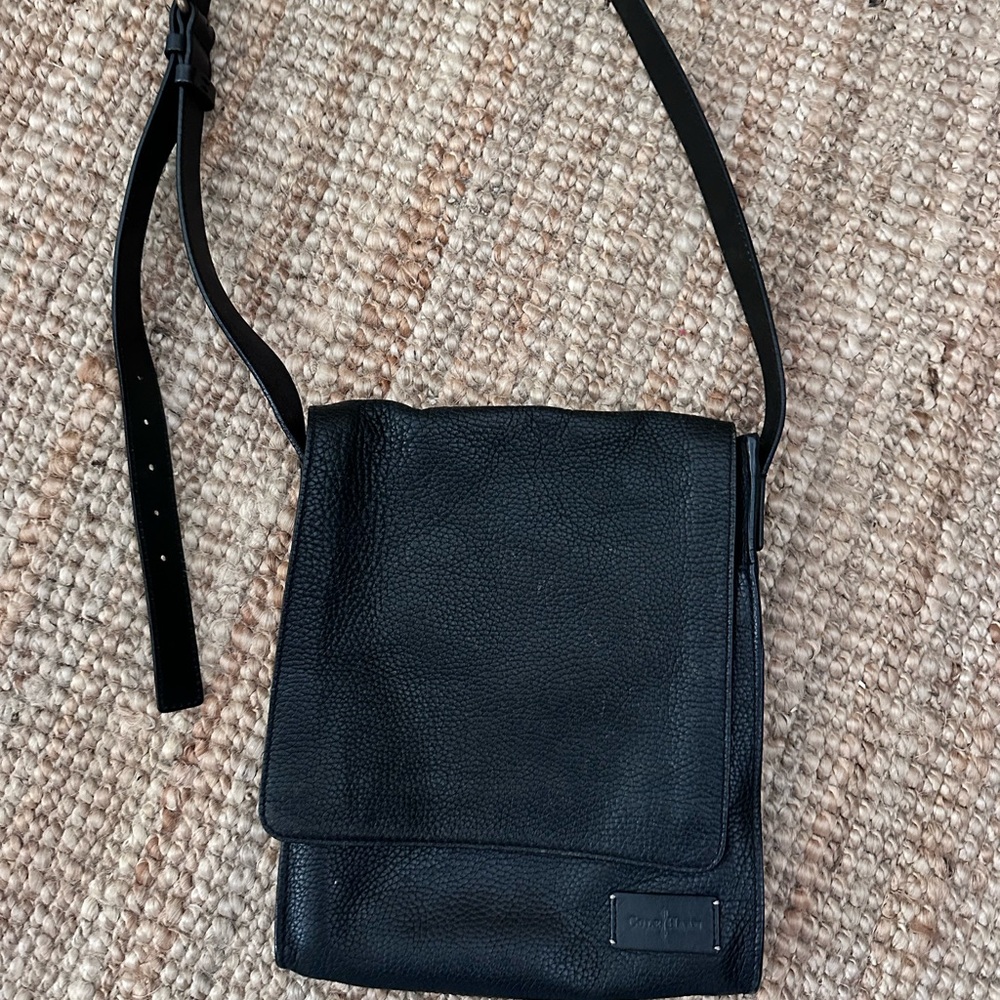 Cole Haan Black Pebbled Leather Crossbody Bag Minimalist Flap Purse